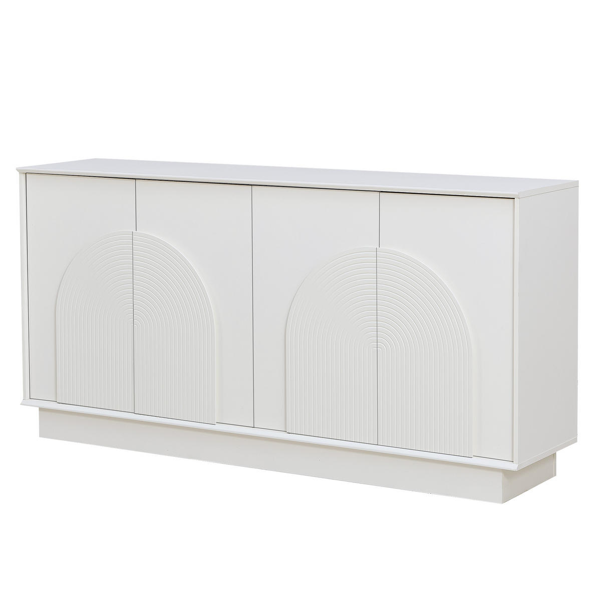 SIDEBOARD Aufbewahrungsschrank mit 4 Türen gewölbten Fronten und Stauraum Weiß 160/38/80cm - Weiß, Holzwerkstoff/Metall (160/80/38cm) - EVRYAE