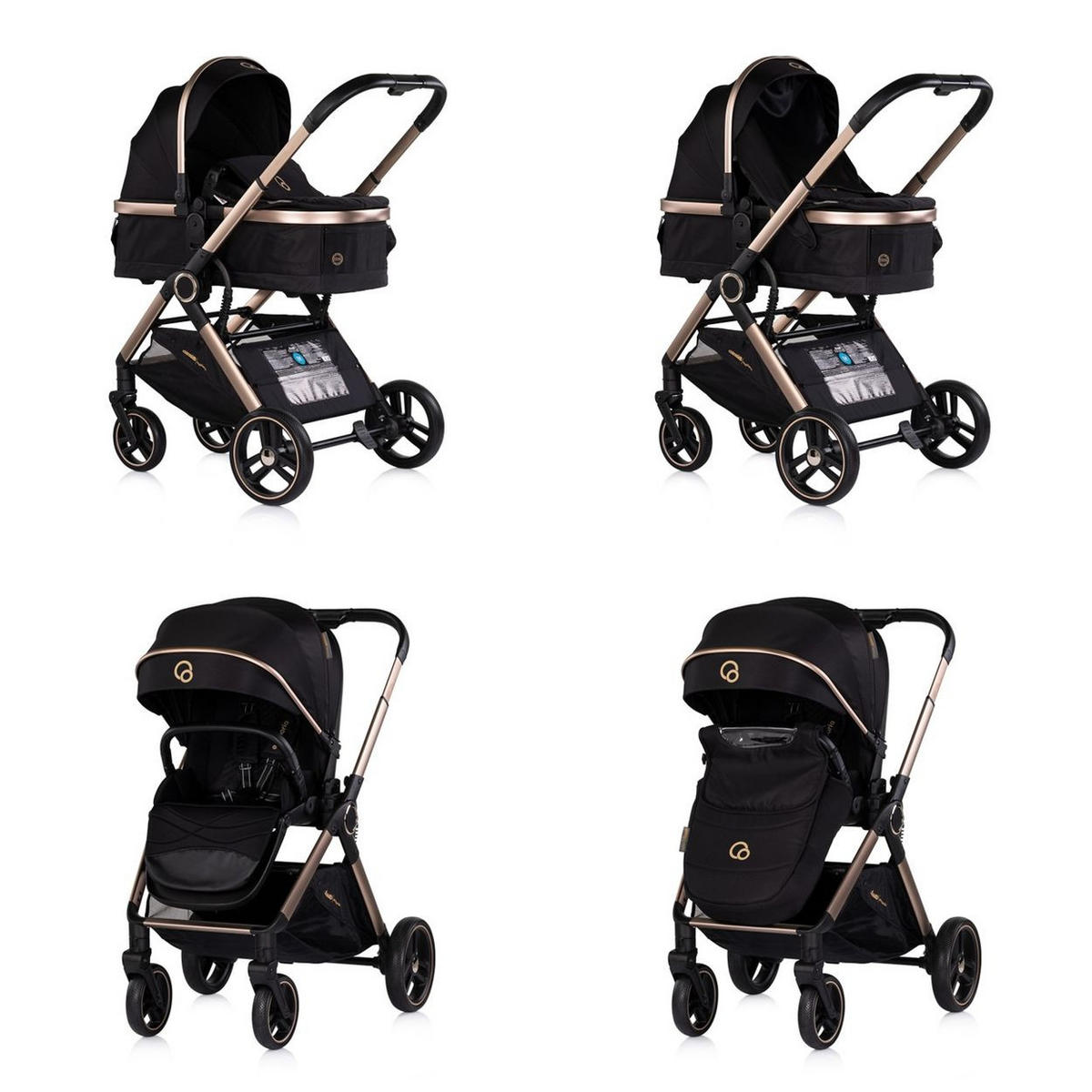 KOMBIKINDERWAGEN Euphoria 3in1 schwarz Sportsitz Babyschale umbaubar klappbar - Schwarz, Metall (88/64/107cm) - Chipolino