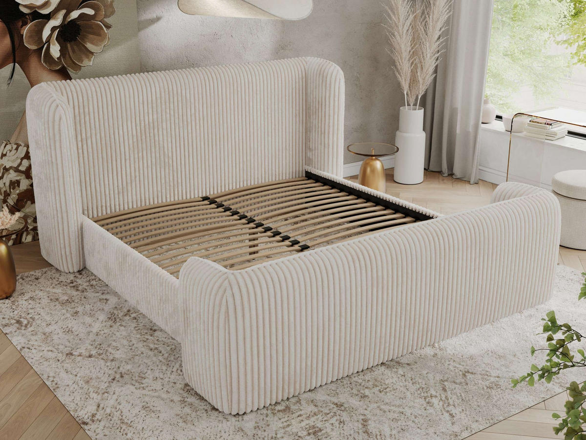 POLSTERBETT EMORA CLASSIC DUO 160/200 - Beige Cord - Schaum-Matratze - Beige, Textil (160/200cm) - MKS