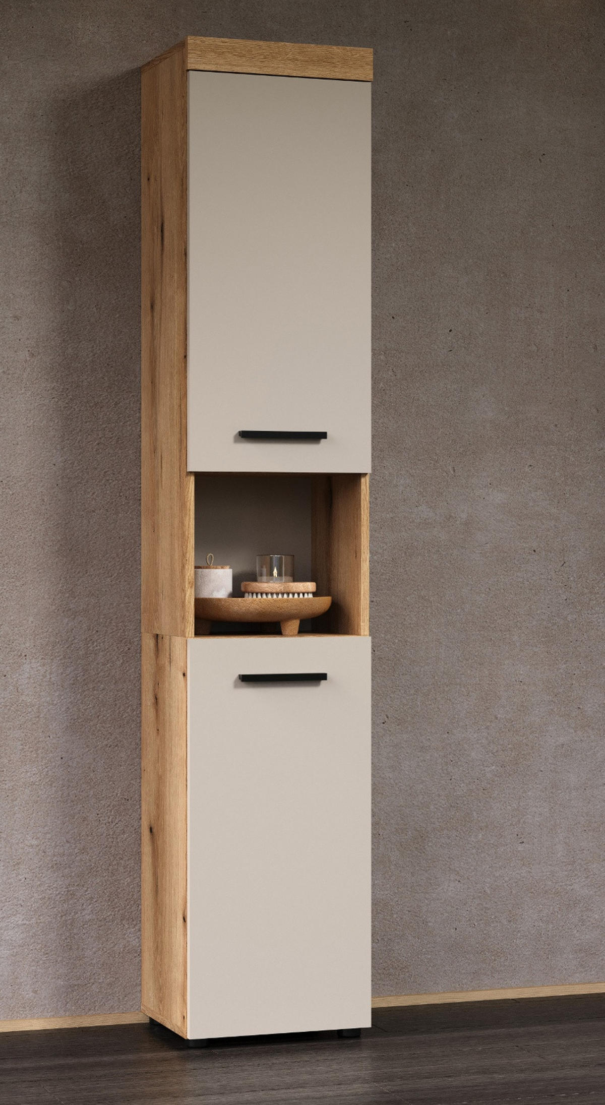 HOCHSCHRANK Kaschmir, Evoke Eiche 36 x 184 cm, Badschrank mit viel Stauraum - Kaschmir/Eichefarben, Holzwerkstoff/Kunststoff (30/185/30cm) - Top.Furn