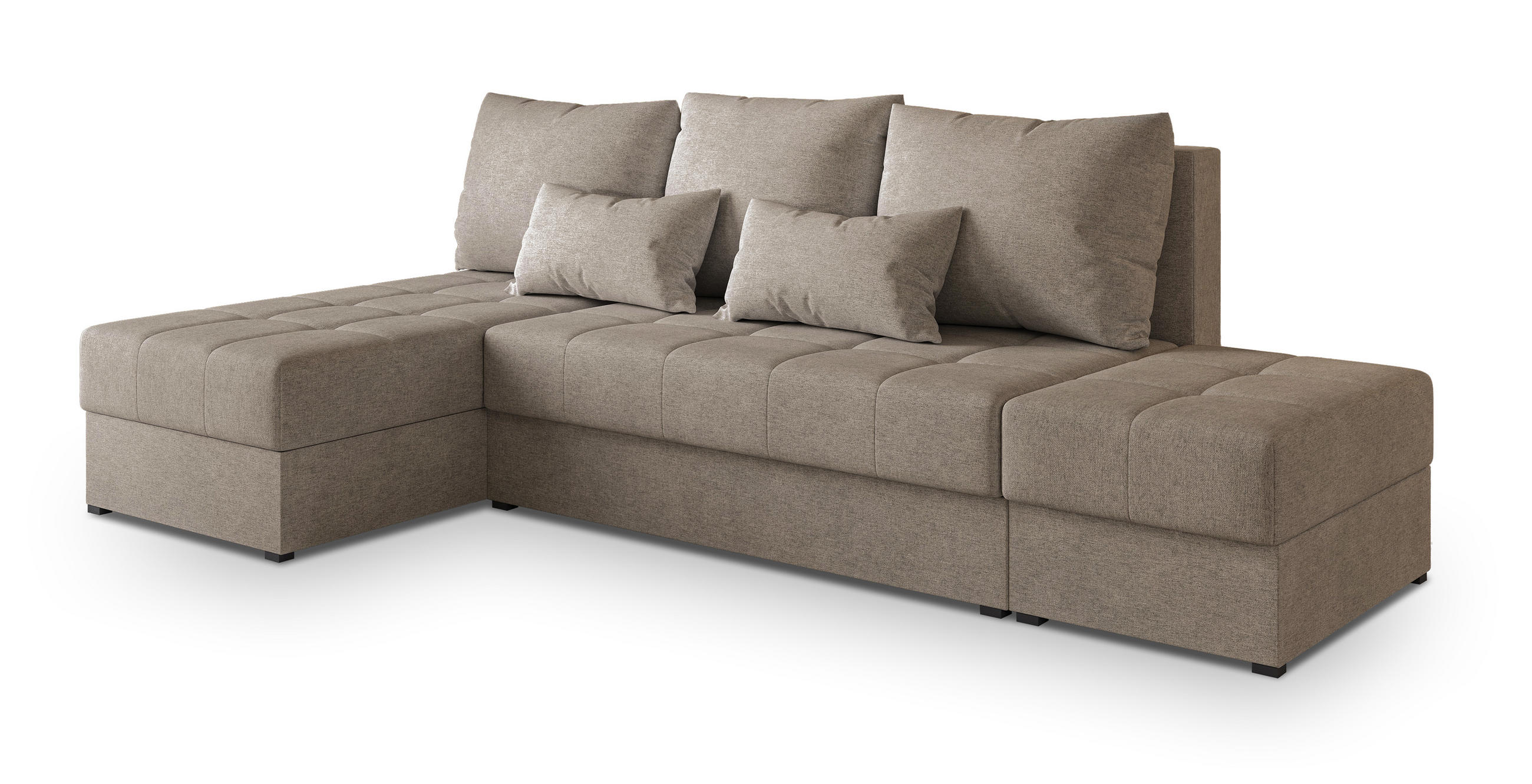 ECKSOFA NORVI Braun Geflochtener Stoff mit Schlaffunktion - Ecru, Holz (251/143cm) - MASSENO