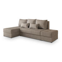 ECKSOFA NORVI Braun Geflochtener Stoff mit Schlaffunktion - Ecru, Holz (251/143cm) - MASSENO