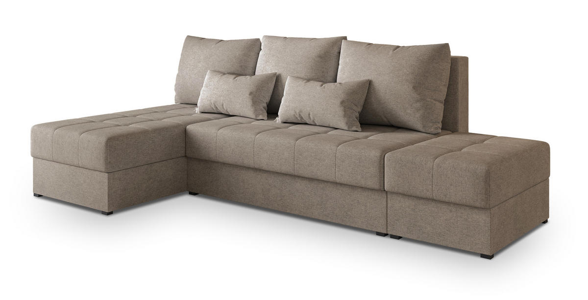 ECKSOFA NORVI Braun Geflochtener Stoff mit Schlaffunktion - Ecru, Holz (251/143cm) - MASSENO