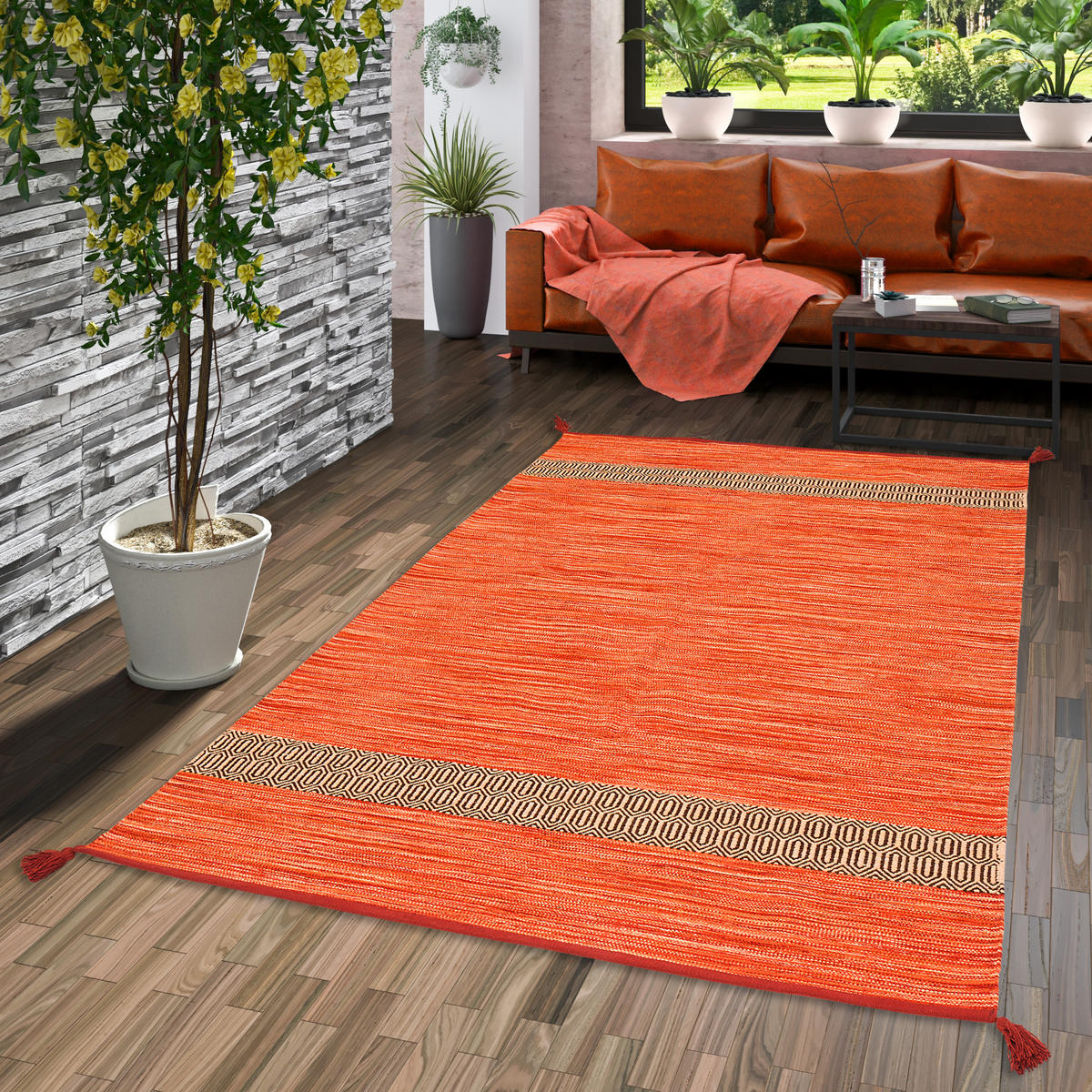 NATUR BAUMWOLLE TEPPICH KELIM TOSKANA - Terracotta, Textil (70/140cm) - Pergamon