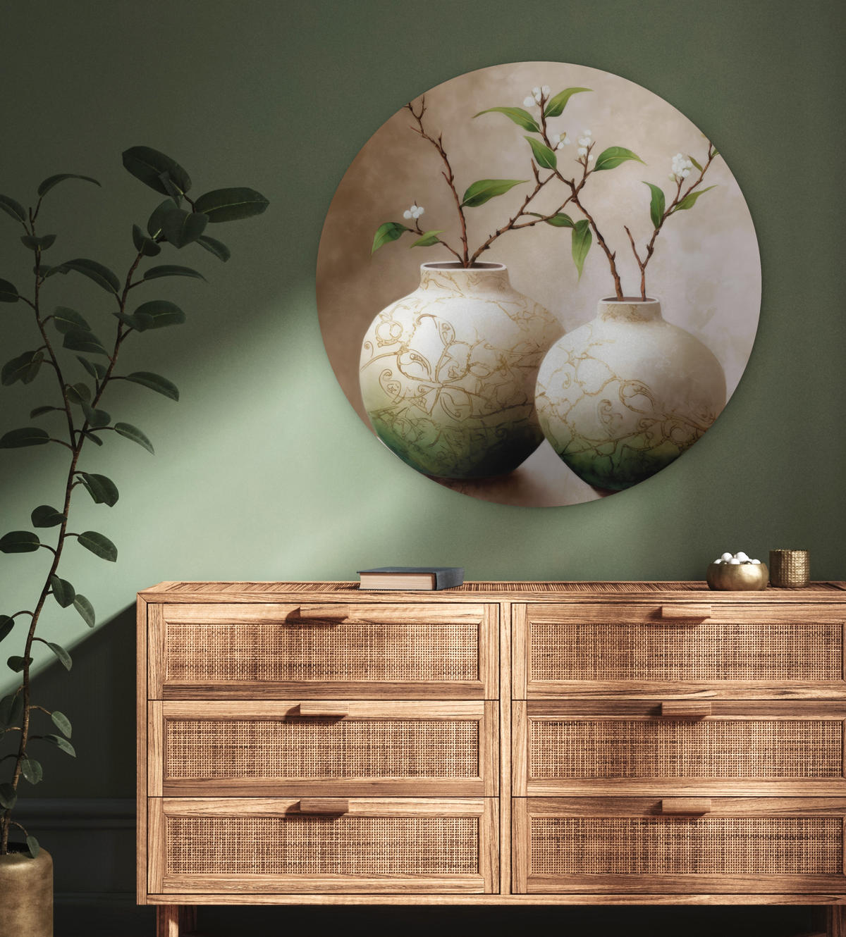 WANDBILD Blumen - Vase - Weiß - Botanisch - Beige 90x90 cm - Ecru, Kunststoff (90/90cm) - MuchoWow
