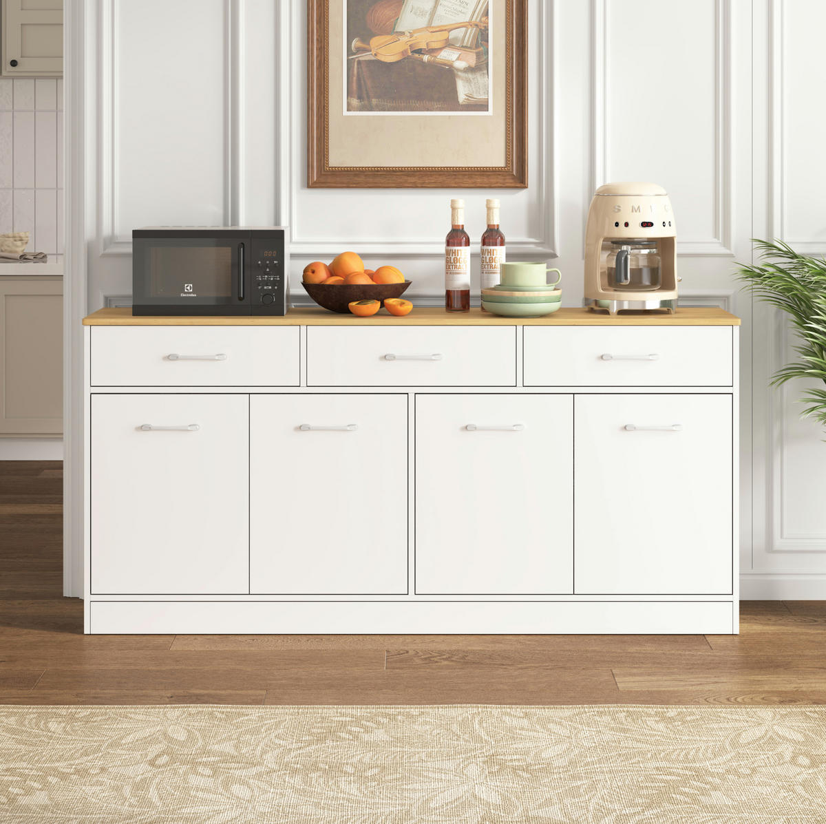 SIDEBOARD 160/37/76,5 cm Weiß aus MDF mit 3 Schubladen und 2 Schrankbereiche - Weiß, Holzwerkstoff (37/76.5/160cm) - OKWISH