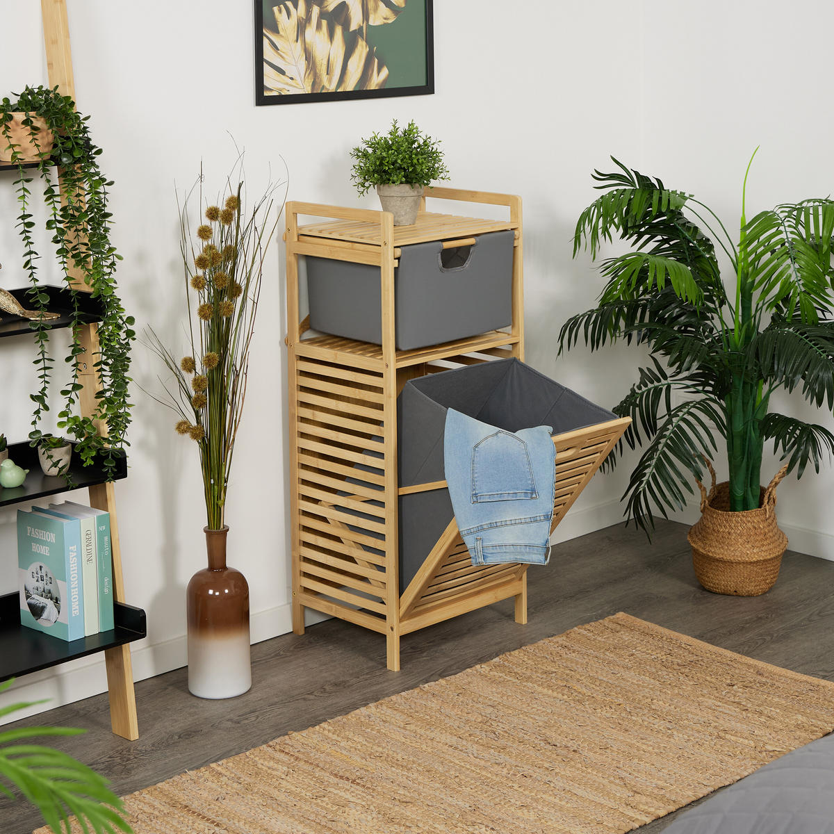 WÄSCHEKORB - Hellbraun, Holz/Textil (40/95/33cm) - Relaxdays