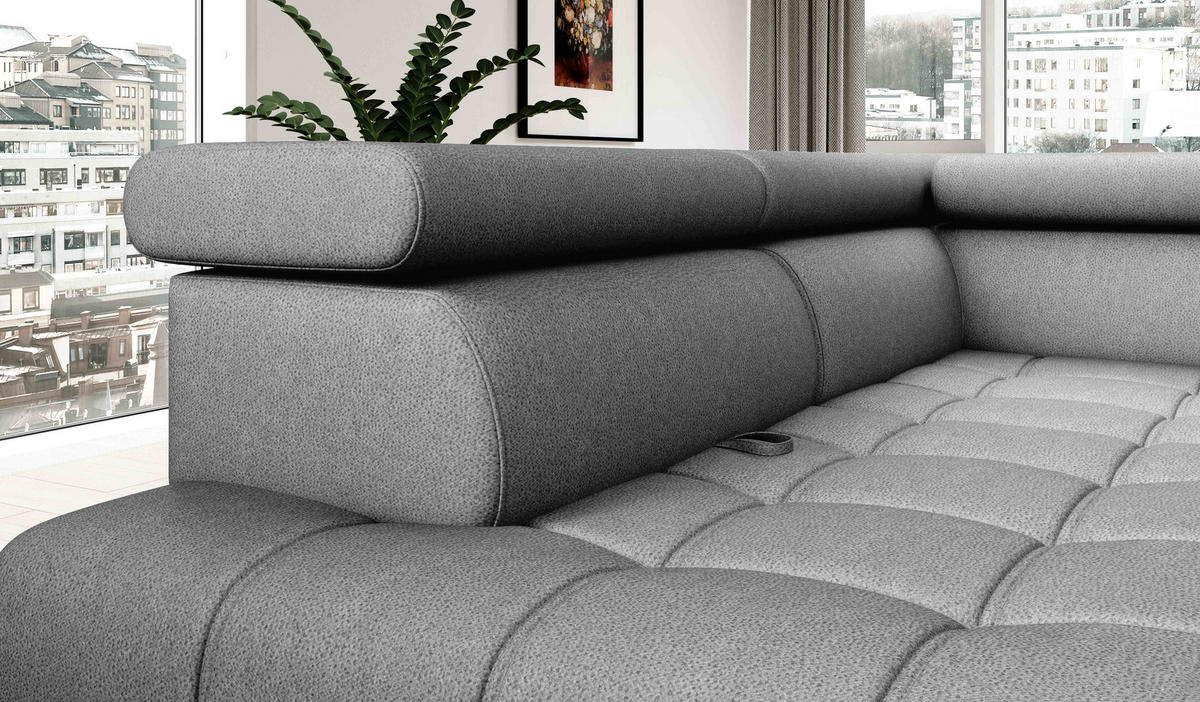 ECKSOFA BAGGIO Letto Stoff, Schlaffunktion, Bettkasten, Sitztiefe, Kopfstützen 280x196cm – Links – Grau - Grau, Holz/Textil (196/280cm) - DomoHome
