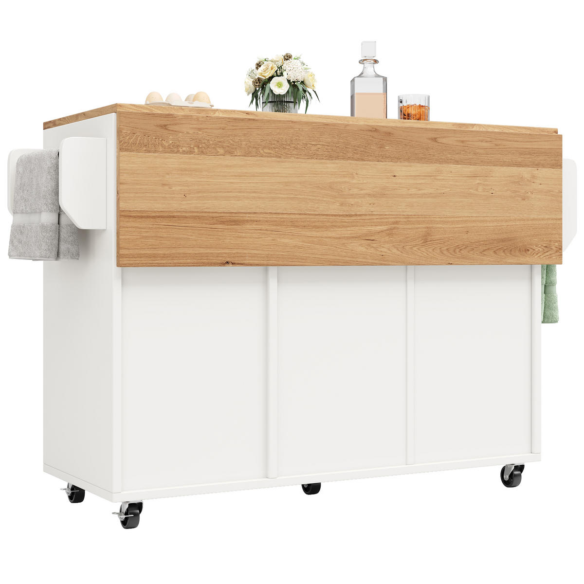 KÜCHENINSEL DE-41254 120/43,2-71,2/92 cm mit klappbarer Tischplatte Weiß - Weiß, Holzwerkstoff (120/92/43.2cm) - ComfortXL
