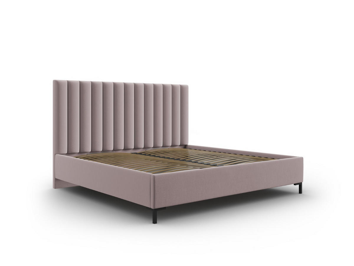 BETT mit Bettkasten und Kopfteil Allison aus strukturiertem Stoff rosa 180x200cm - Pink, Textil (180/200cm) - Micadoni