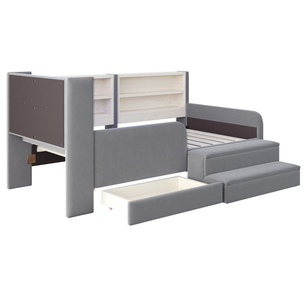 POLSTERBETT 90*200 cm mit LED, USB und Schublade, Hellgrau - Hellgrau, Textil (90/200cm) - FLIEKS