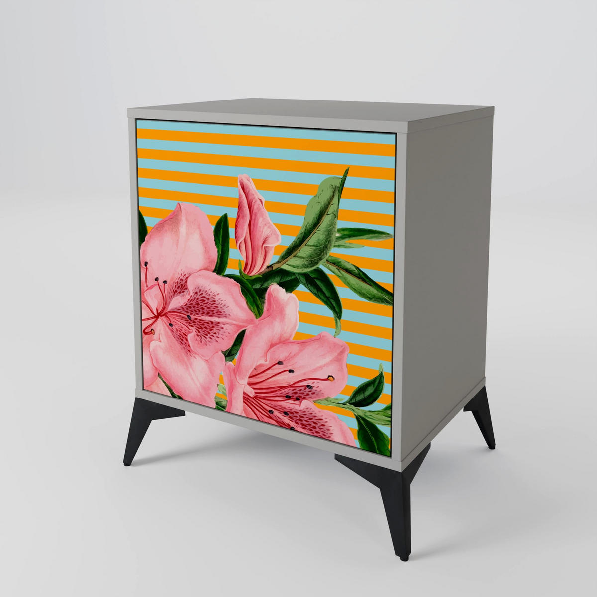 SIDEBOARD FRAGILE BEAUTY, Grau, 57,5x42x72,5 cm, Schwarze Metallfüße - Multicolor/Schwarz, Holzwerkstoff/Metall (57.5/72.5/42cm) - SpaceRebels