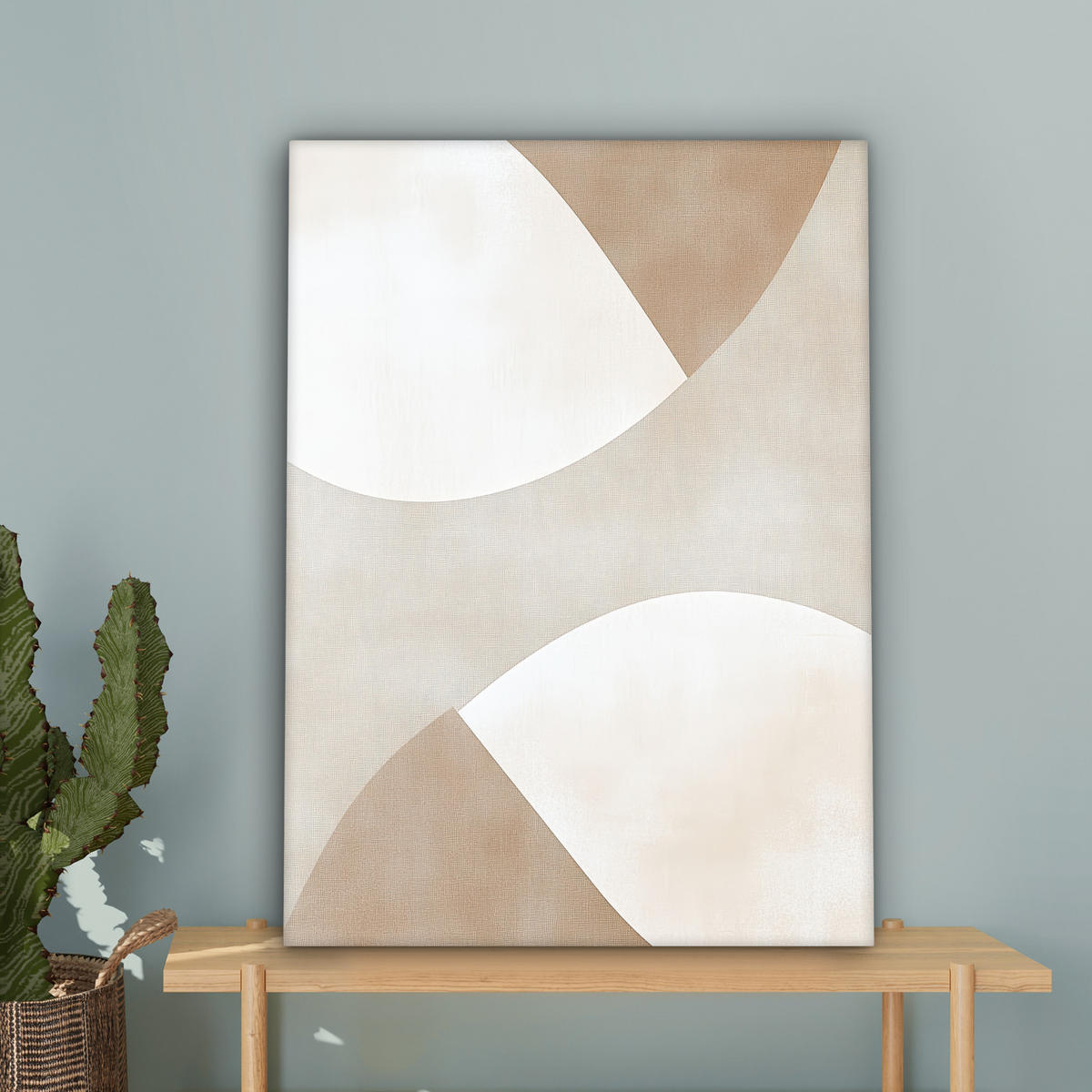 LEINWANDBILD Braun - Japandi - Abstrakt 60x80 cm - Sandfarben, Textil (60/80cm) - MuchoWow