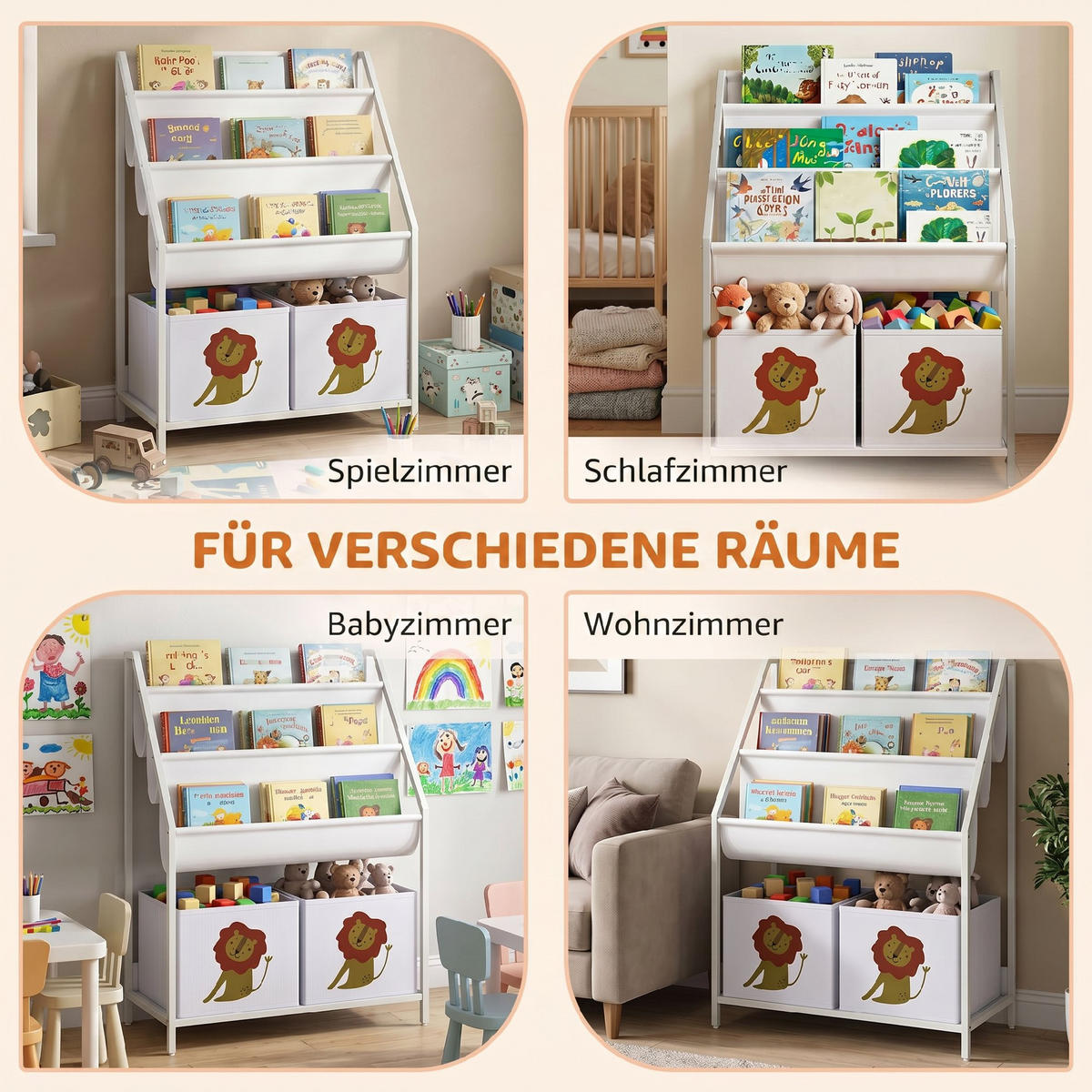 KINDER-BÜCHERREGAL Metall Spanplatte Weiß - Weiß, Textil/Metall (30/76/60cm) - AIYAPLAY