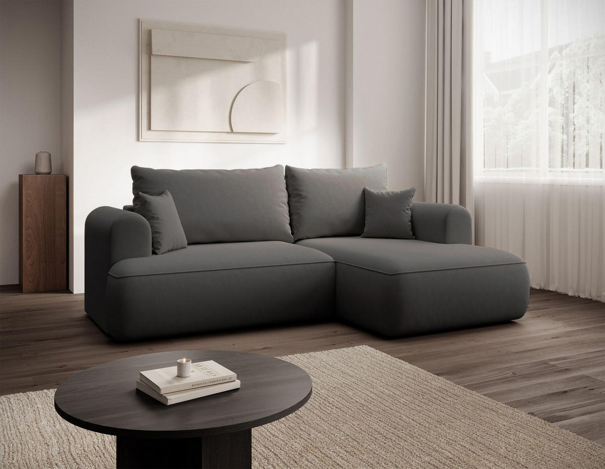 ECKSCHLAFSOFA Ovo Mini Dunkelgrau Easy-Clean-Samtbezug - Dunkelgrau/Schwarz, Kunststoff/Textil (156/238cm) - Selsey