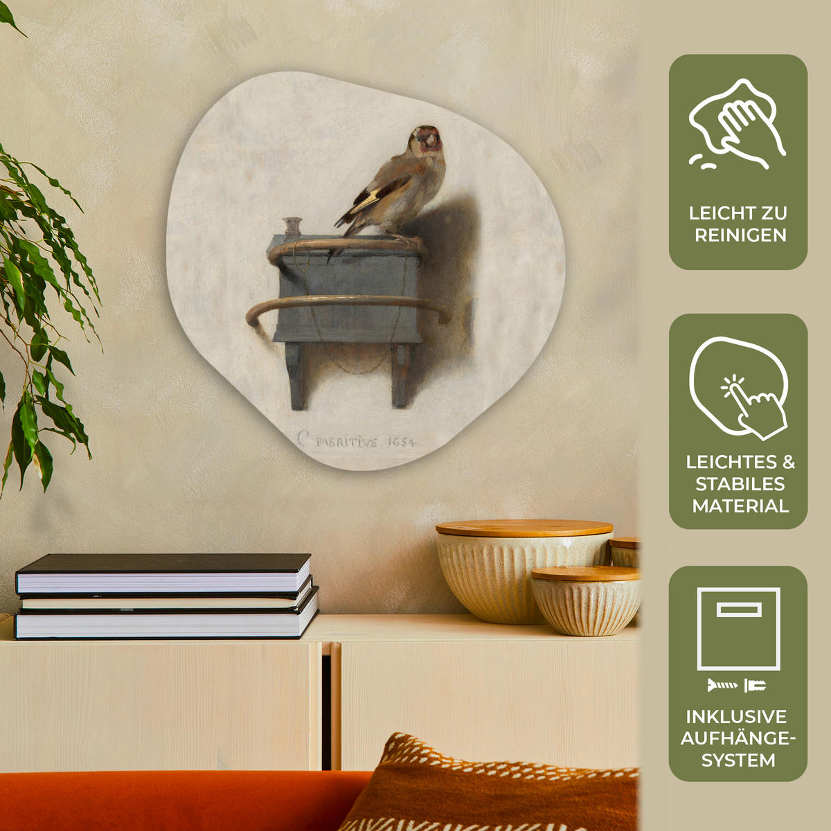 WANDBILD Stieglitz - Alter Meister - Carel Fabritius 60x60 cm - Grau, Kunststoff (60/60cm) - MuchoWow