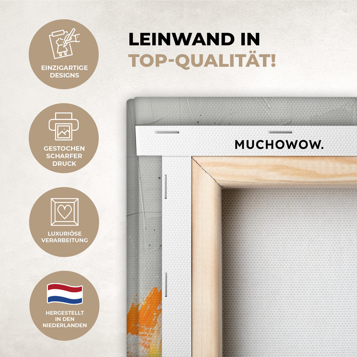 LEINWANDBILD Moderne Kunst - Orange - Grau - Abstrakt 60x80 cm - Hellgrau, Textil (60/80cm) - MuchoWow