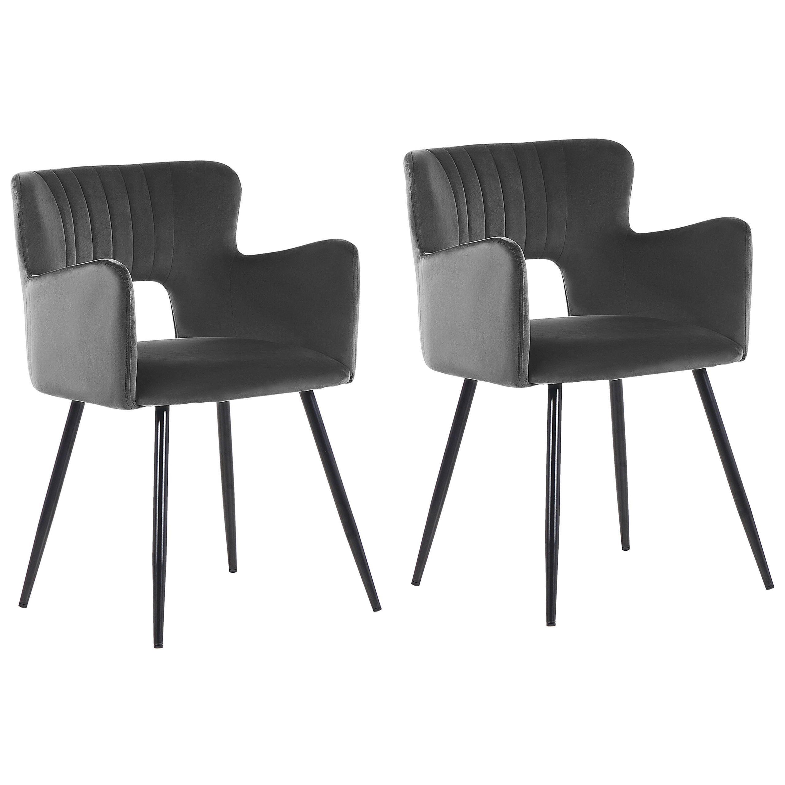 ESSZIMMERSTUHL 2er-Set Samtstoff Grau Sanilac - Dunkelgrau, Textil/Metall (52/75/44cm) - Beliani