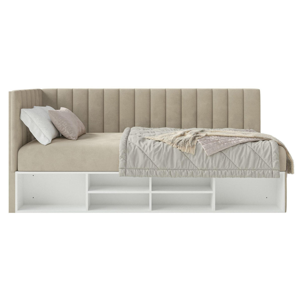 JUGENDBETT Ventrio Hellbeige Easy-Clean-Samtbezug 90x200 cm - Ecru, Holz/Textil (90/200cm) - Selsey