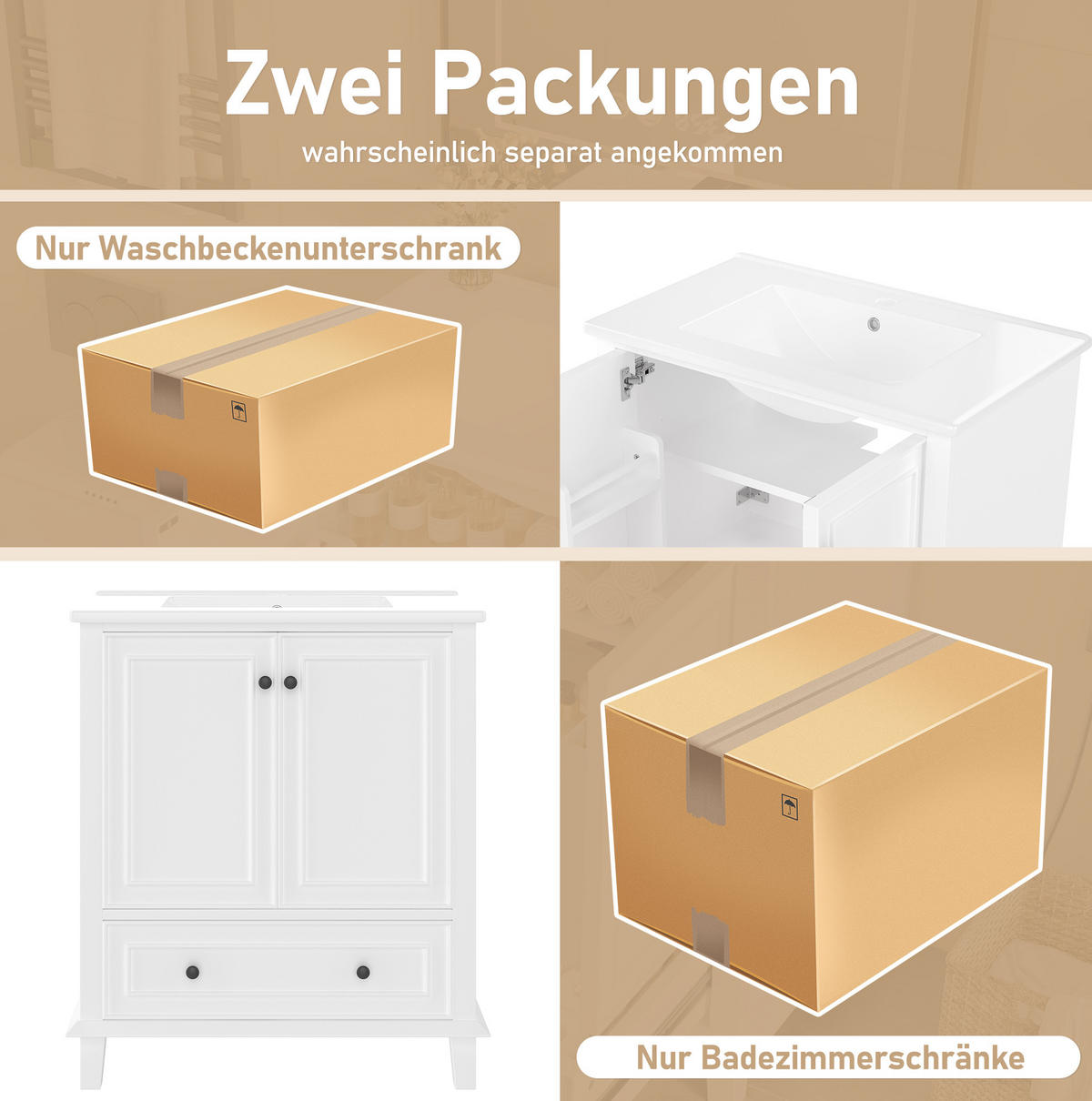 WASCHTISCHKOMBI 76/46/87 cm Weiß aus MDF und Keramik mit Stauraum - Weiß, Holzwerkstoff (76/87/46cm) - OKMYHOME
