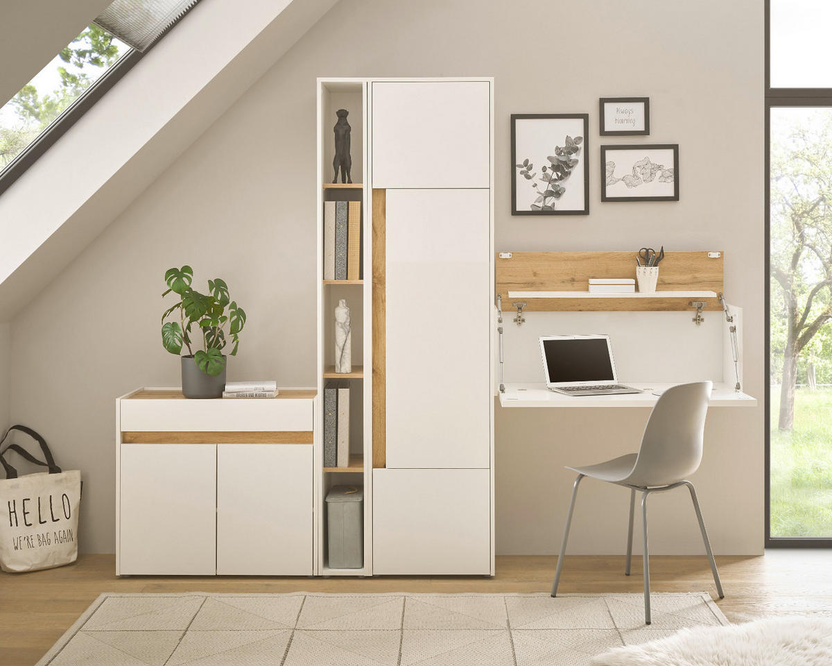 AKTENSCHRANK Weiß matt, Eiche Wotan 50 x 200 cm, Büroschrank mit viel Stauraum und 5 OH - Eichefarben/Silberfarben, Holzwerkstoff/Kunststoff (50/200/40cm) - Furn.Design
