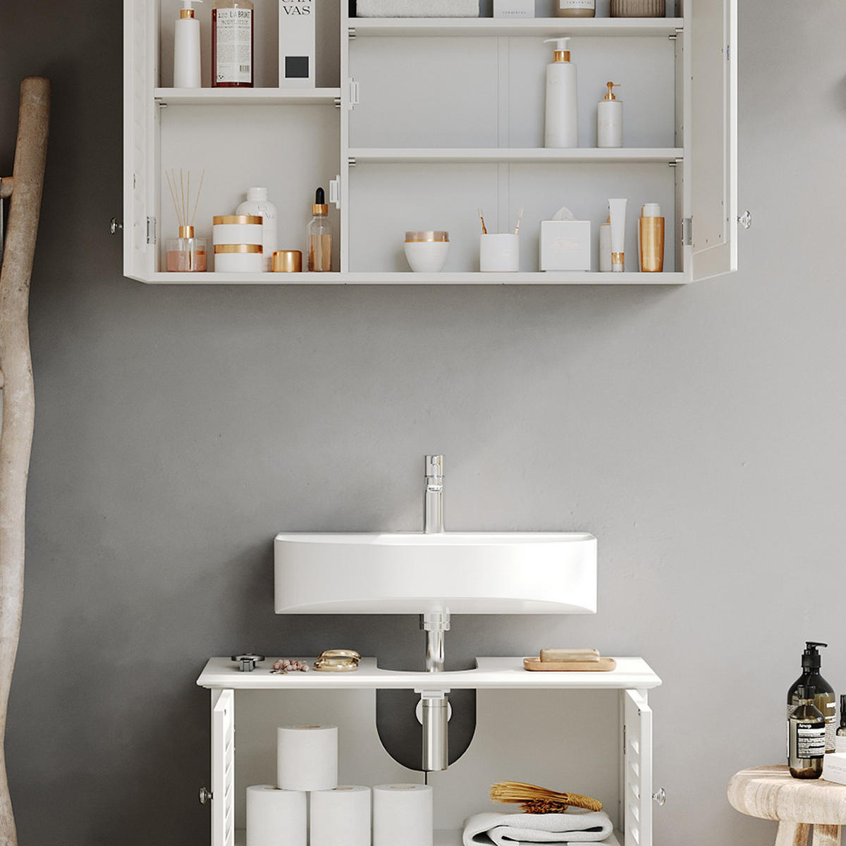 BADMÖBEL-SET Riad Weiß 2 Teile - Weiß, Holzwerkstoff (60/58/35cm) - Vicco