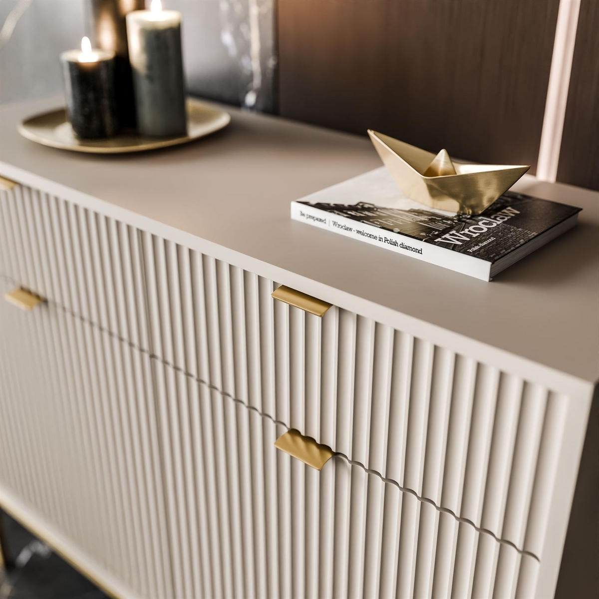SIDEBOARDS CORTADO GOLD KSZ104 MIT SCHUBLADEN KASCHMIR - Beige, Holzwerkstoff (104/83/39cm) - Lookway