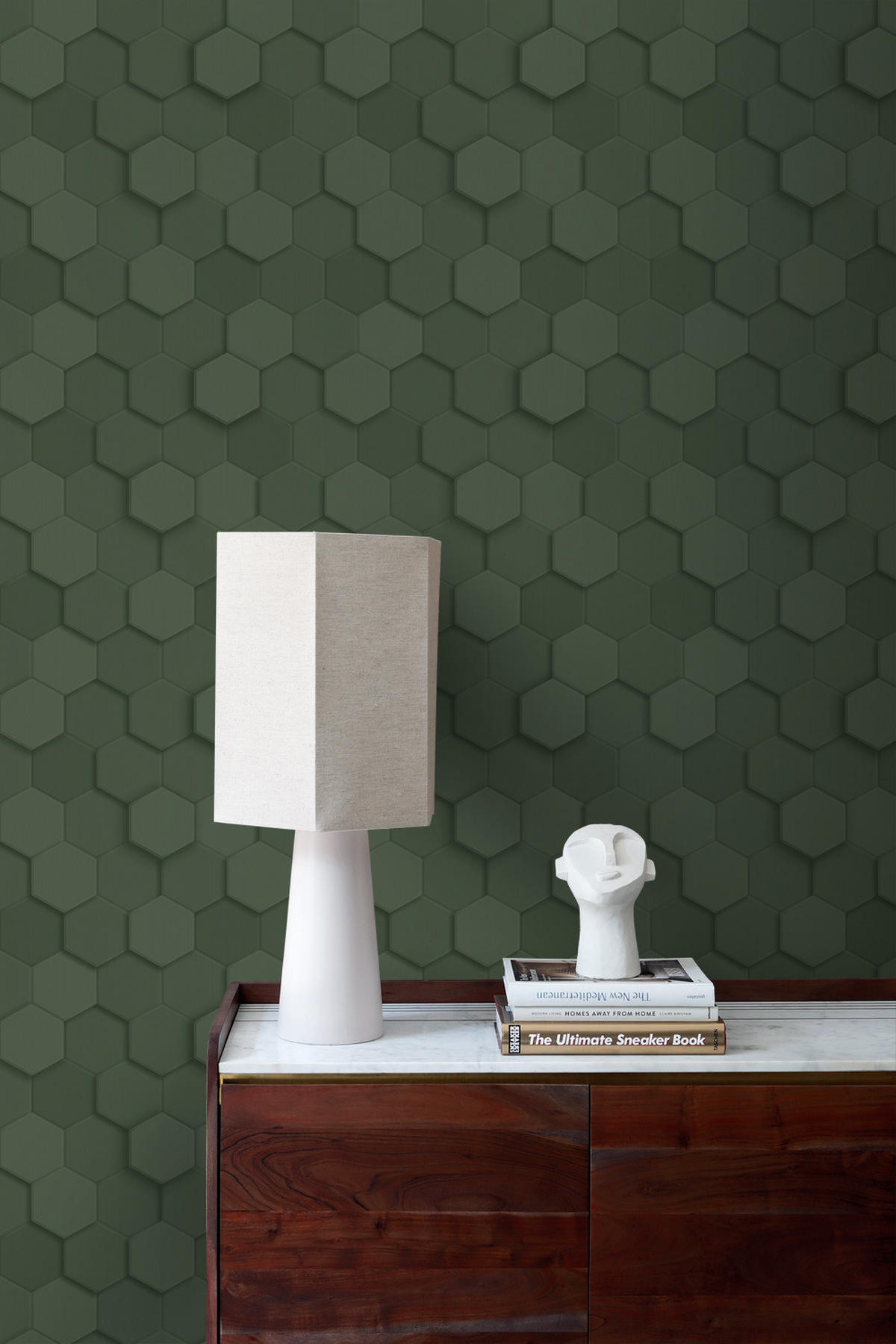 TAPETE 3D Wabenmuster 53 cm x 10.05 m - Grün, Papier (53/1000cm) - Origin Wallcoverings