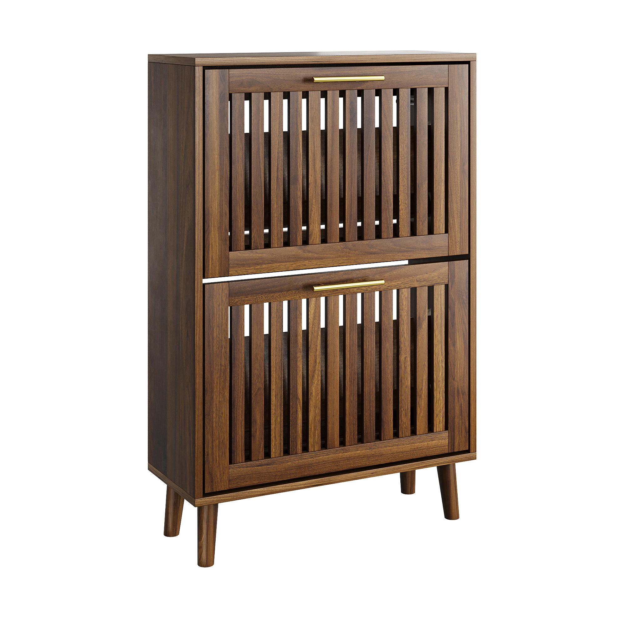 OKWISH BOTNÍK 60 cm z MDF a dřevotřísky ořechový s výklopnými přihrádkami a odpruženými dvířky