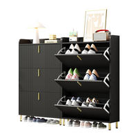 SCHUHSCHRANK aus MDF 160x23x123,5cm in Schwarz mit Metallsockel - Schwarz, Holzwerkstoff (160/123.5/23.5cm) - Modfu
