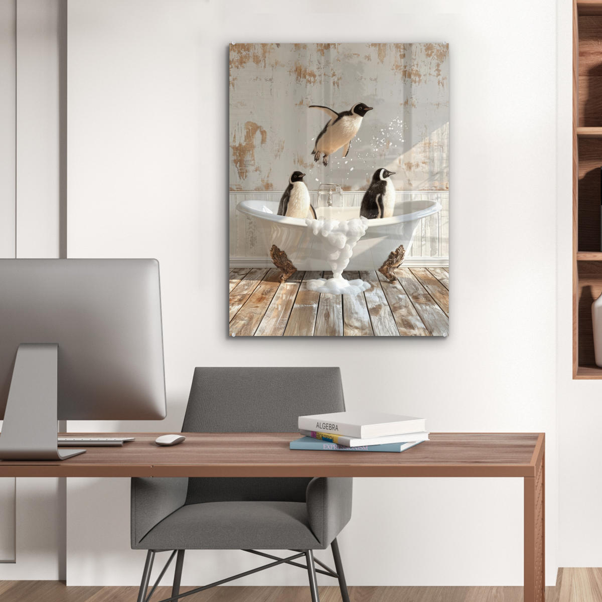 ACRYLGLASBILD Vintage - Pinguin - Badewanne - Schaumstoff 60x80 cm - Schwarz, Glas (60/80cm) - MuchoWow