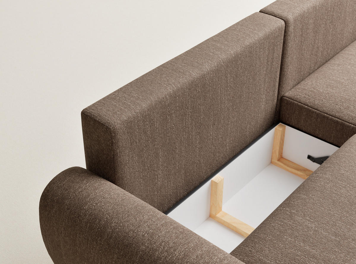 ECKSOFA MIT SCHLAFFUNKTION Numba Braun Webstoff - Schwarz/Braun, Holz/Holzwerkstoff (253/153cm) - Maison de Reve