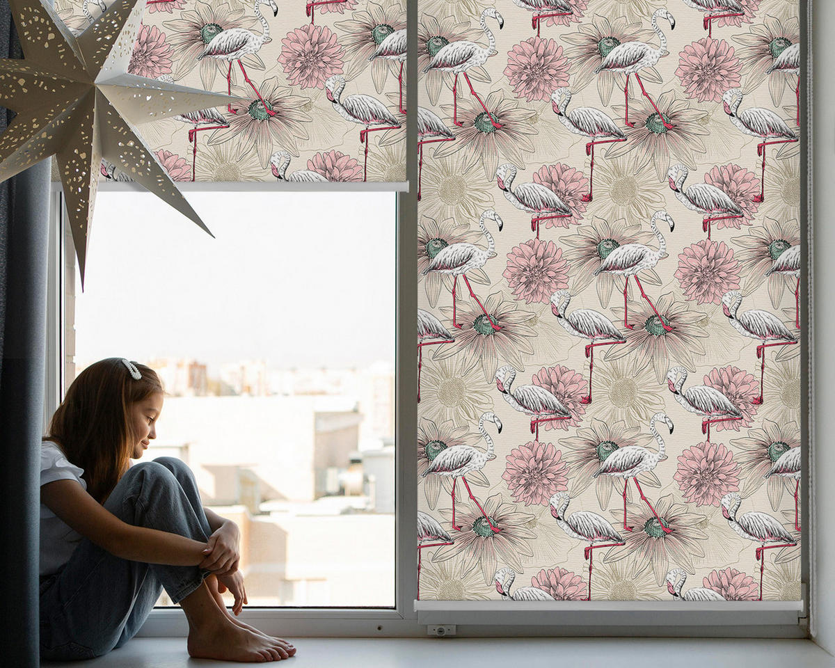 VNÚTORNÁ roleta - okenná roleta - roleta - 80x140 cm - Biele plameniaky - biela, plast (80/140/0.5cm) - TULUP