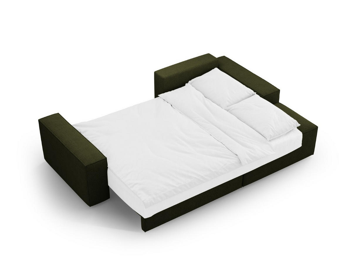 ECKSOFA ausklappbar rechts mit Container Jodie aus Boucle dunkles olivgrün 3 Sitzplätze - Dunkelgrün, Textil (151/246cm) - Micadoni