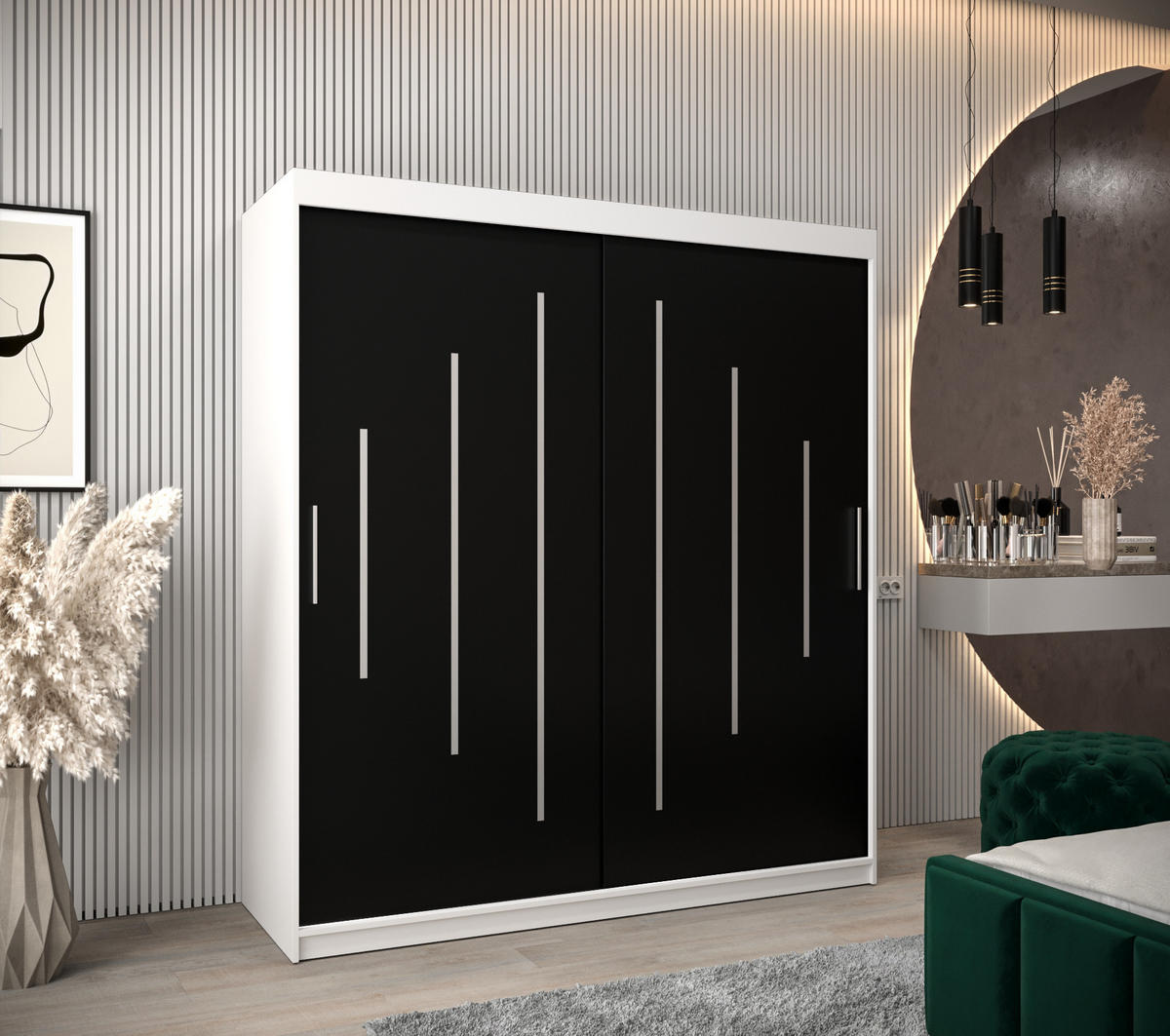 SCHWEBETÜRENSCHRANK 200/180/62 2-türig - Silberfarben/Schwarz, Holz/Kunststoff (180/200/62cm) - Abiks Möbel