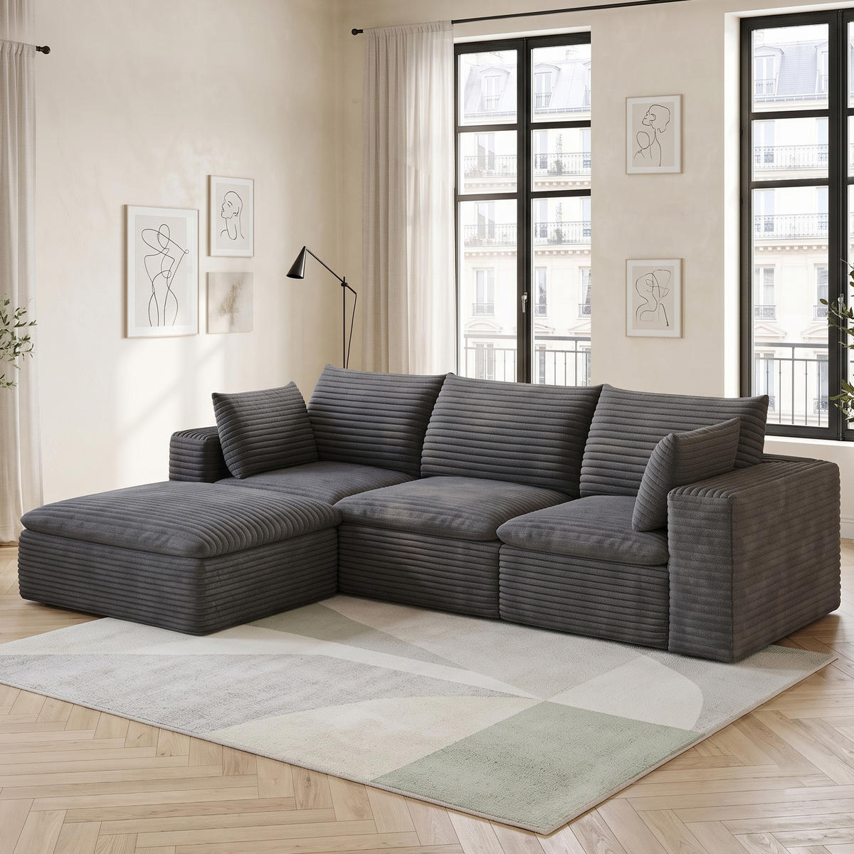 SOFA Modulární cloud pohovka z manšestru tmavě šedá 260 cm - tmavě šedá, textil (260/160cm) - Urban Meuble