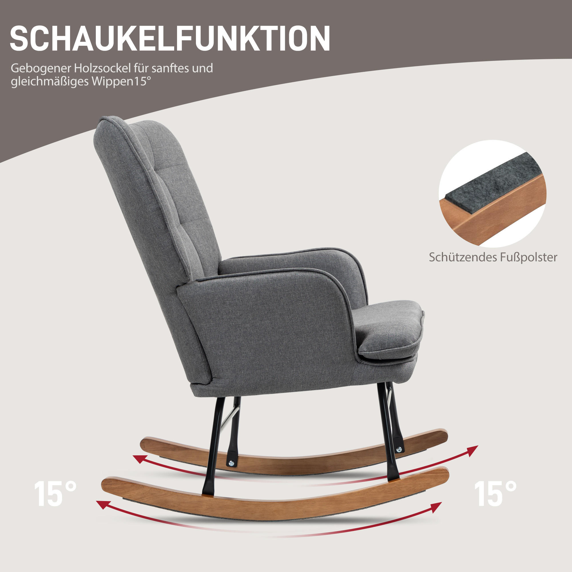 Thumbnail - Redom Schaukelstuhl, Dunkelgrau, Textil, 89x90x64 cm, Wohnzimmer, Sessel, Relaxsessel