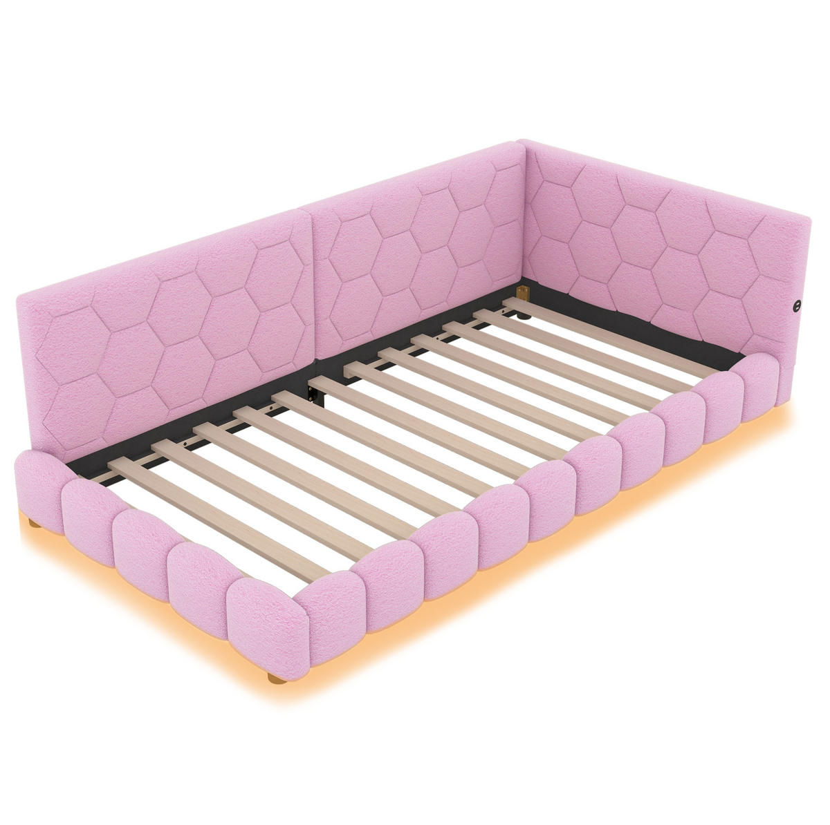 BETT 90/200 cm in Rosa – inkl. Lattenrost, LED-Licht und USB-C - Rosa, Textil (90/200cm) - BEAOK