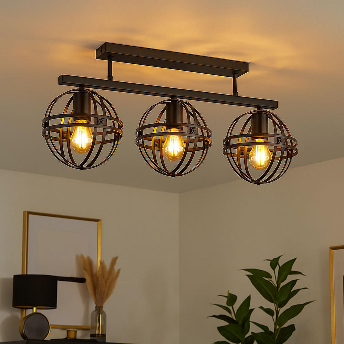 LED DECKENLEUCHTE schwarz Kugel-Form - Schwarz, Metall (70/20/32cm) - Globo Lighting