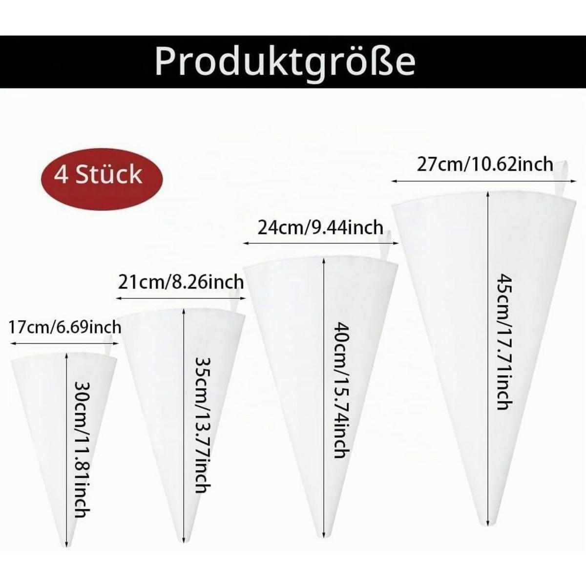 SPRITZBEUTEL 4-teiliges Set 30/35/40/45 cm Silikon wiederverwendbar - Weiß, Textil (27/1/45cm)