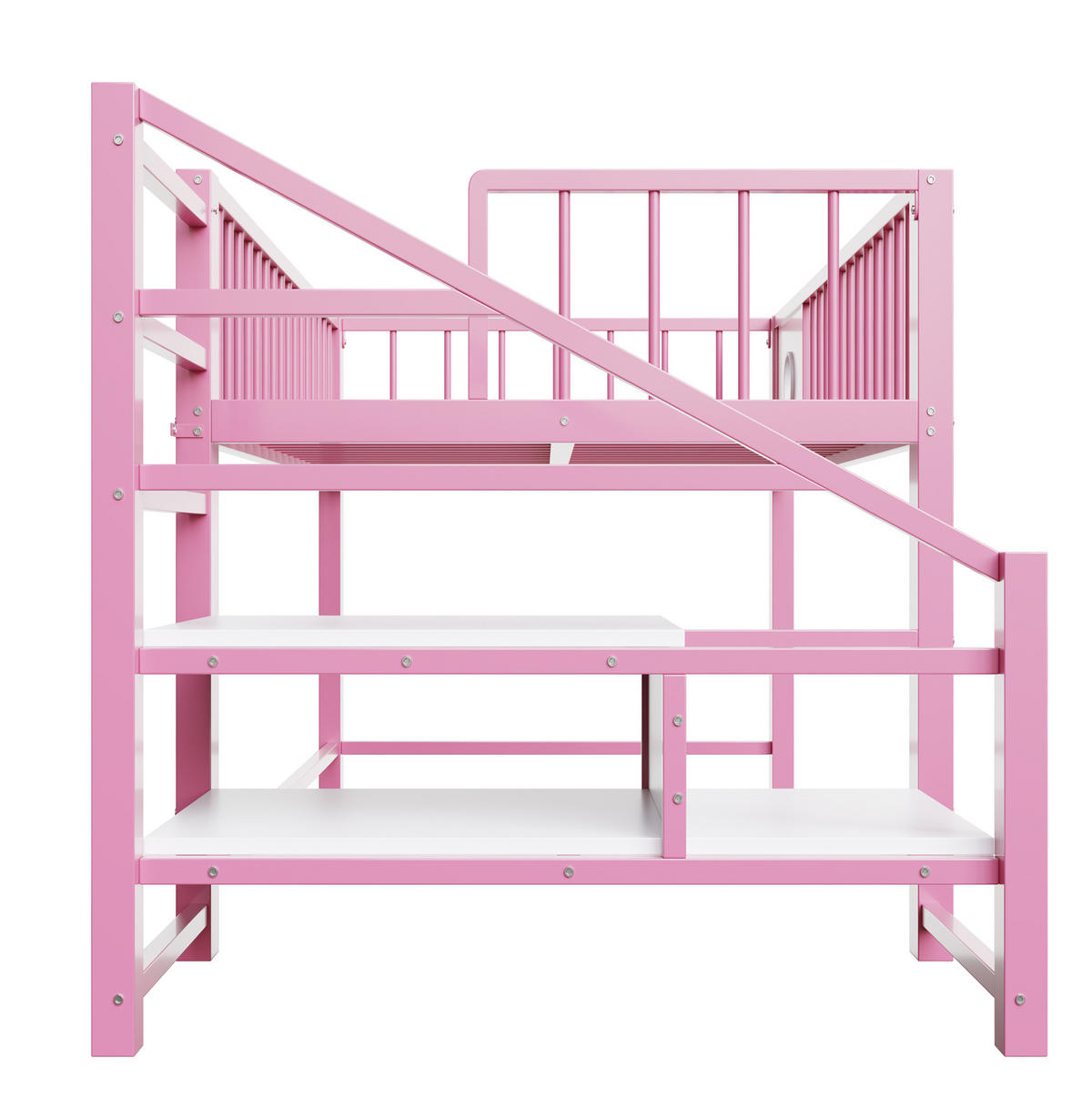 HOCHBETT 90/200 cm aus Metall und MDF mit Stauraumleiter Rosa - Pink, Metall (90/200cm) - Modenvie