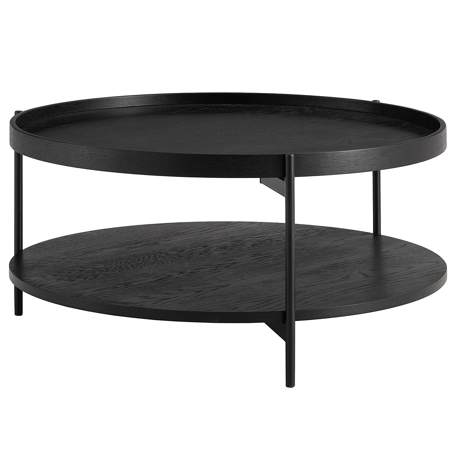 COUCHTISCH - Echtholzfurnier / Metall - Eichefarben/Schwarz, Holzwerkstoff/Metall (82/82/40cm) - home24