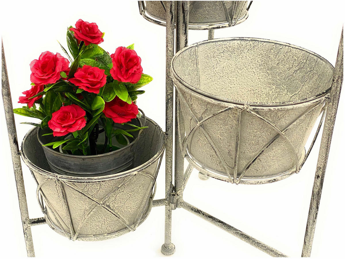 BLUMENTREPPE mit 4 Töpfen Metall Weiß Grau 100 cm 96128 - Grau, Metall (42/100/35cm) - DanDiBo