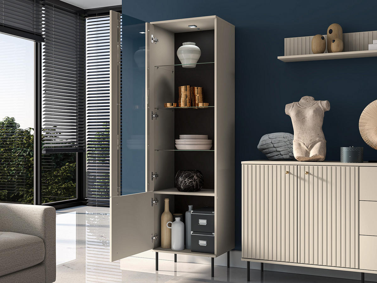 STANDVITRINE Sophie kaschmir matt 55 / 40 / 190cm - Kaschmir/Beige, Holz/Holzwerkstoff (55/190/40cm) - Feldmann-Wohnen