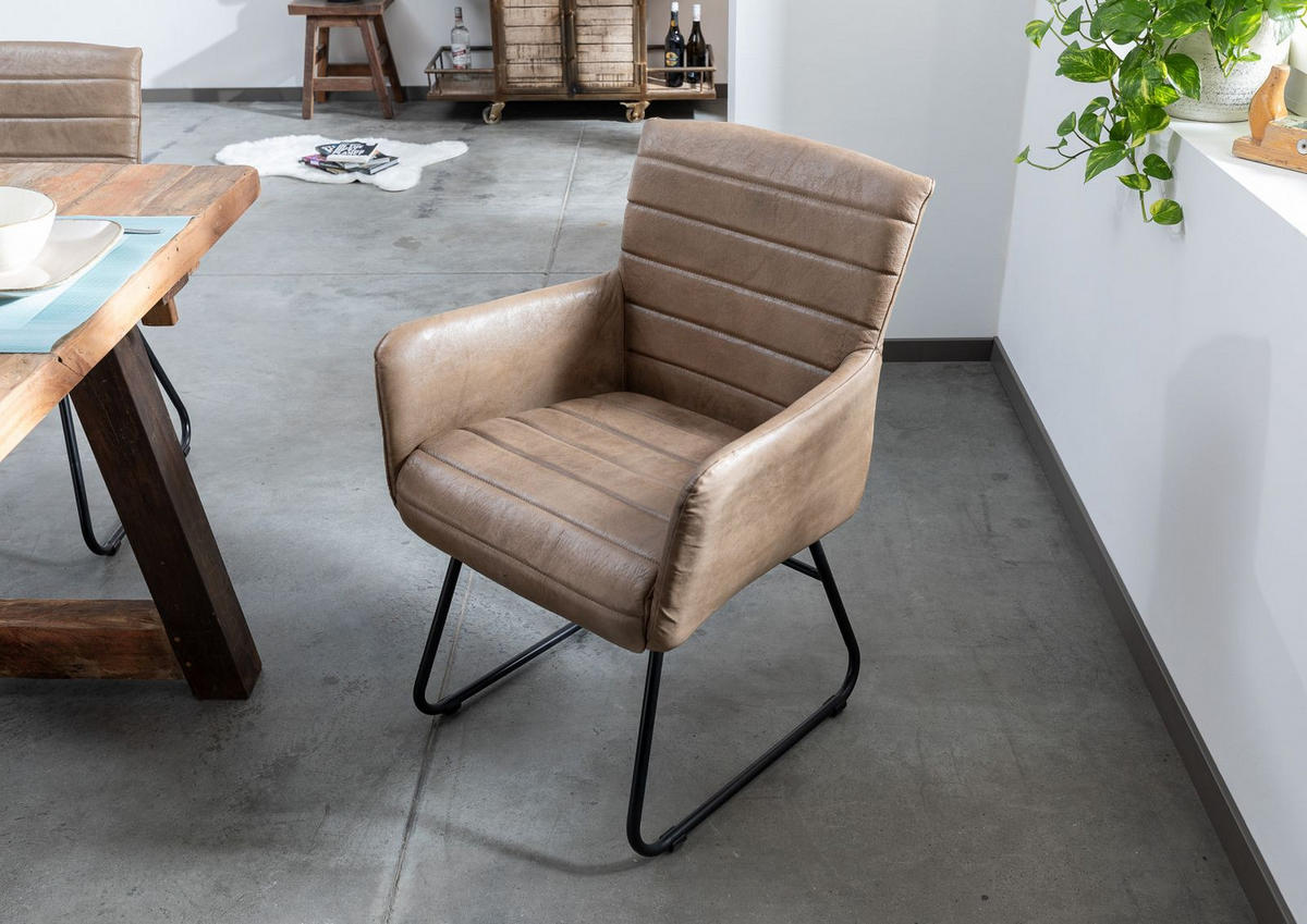 STUHL Echtleder (Büffel) 62 x 62 x 84 cm beige IRON LABEL #05 - Beige, Leder (62/84/62cm) - Massivmoebel24
