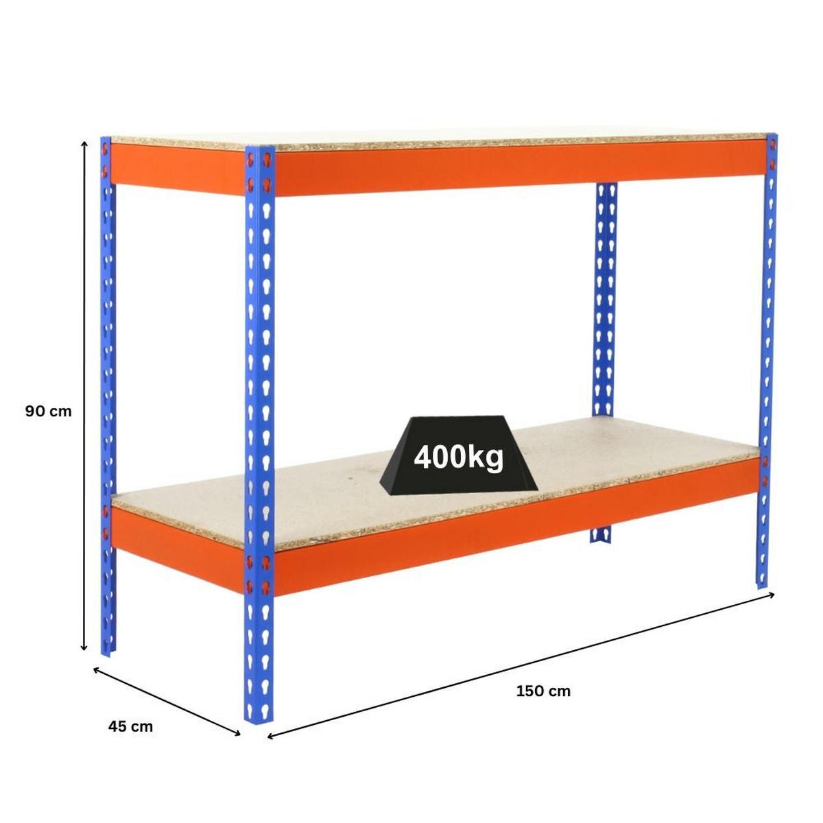 SCHWERLASTREGAL MINI WOOD YETI TWO | HxBxT 90x150x45cm | Fachlast 400kg | Blau-Orange - Gelb, Metall (150/90/45cm) - PROREGAL