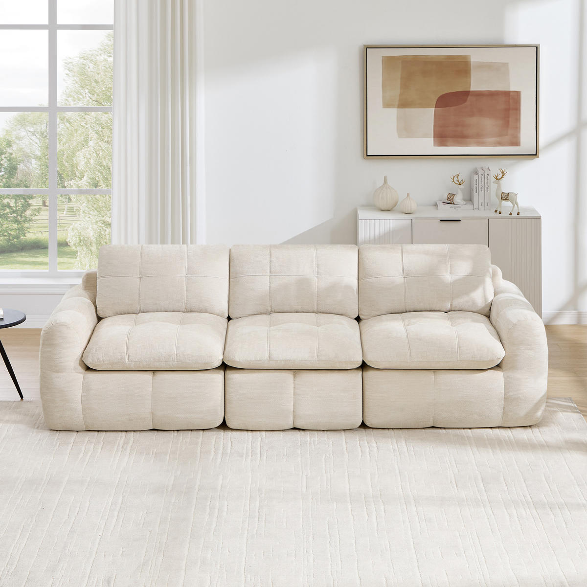 3-SITZER-SOFA DE-34464 Karostepp-Design und 32D-Schaum Beige - Beige, Textil (97/68/264cm) - ComfortXL