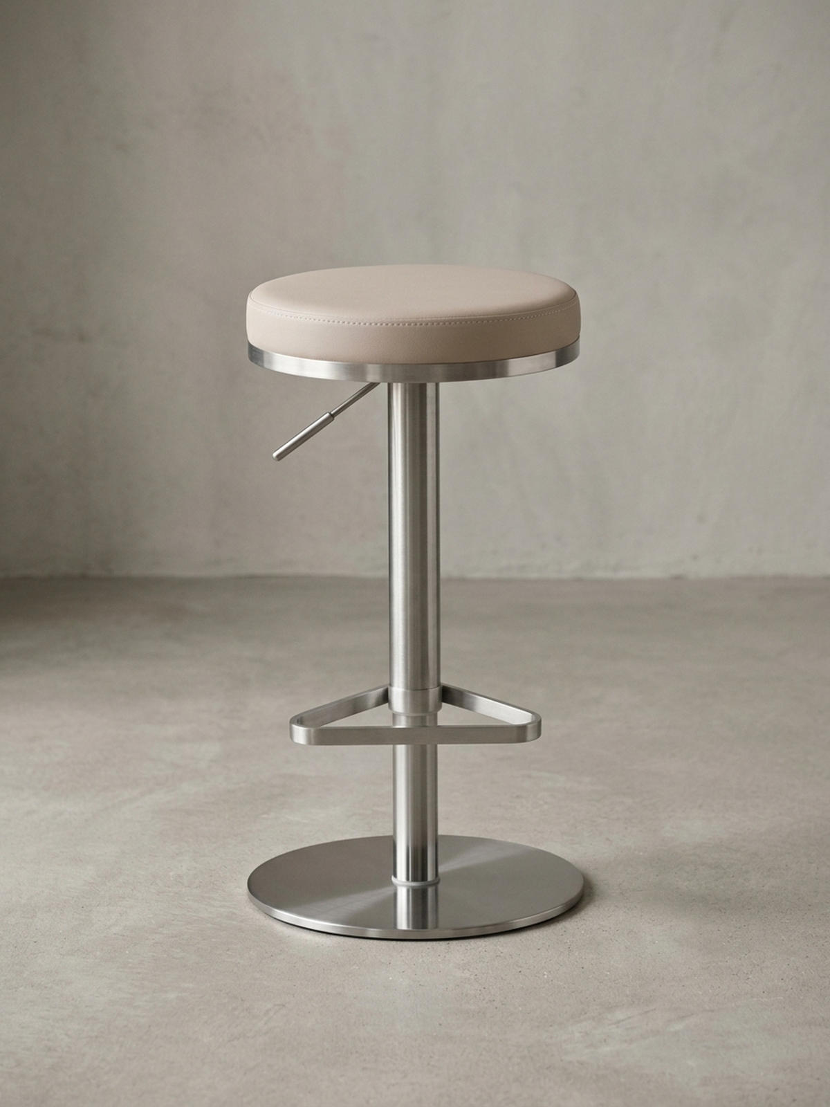 BARHOCKER Höhenverstellbar Gepolstert Triangel-Fußablage ELBE, Beige 38x38x82 cm - Beige/Silberfarben, Kunststoff/Textil (38/82/38cm) - KADIMA DESIGN