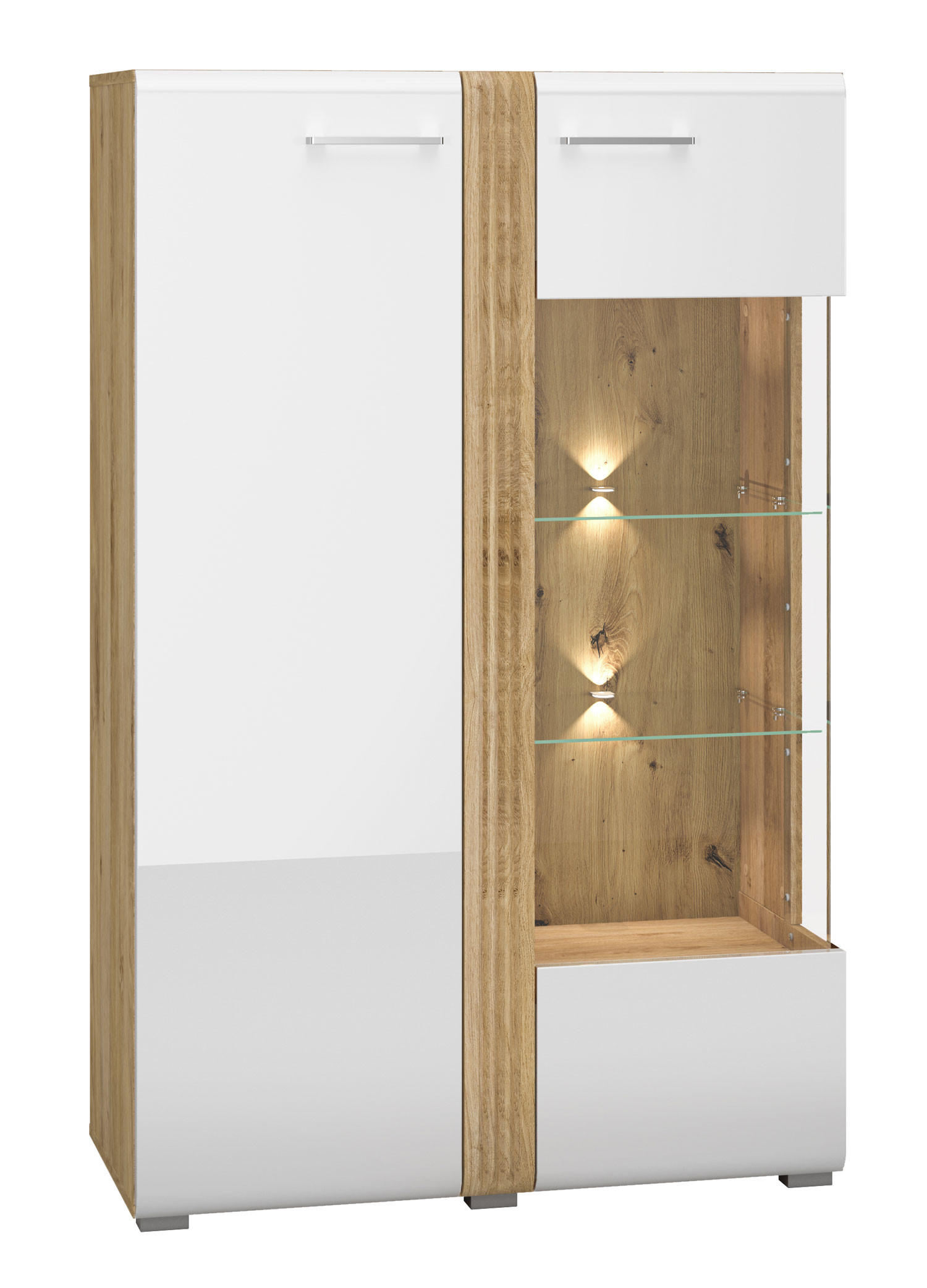 STAURAUMVITRINE Adagio weiß Hochglanz / Eiche castello 92 / 42 / 143cm - Weiß Hochglanz/Weiß, Holz/Holzwerkstoff (92/143/42cm) - Feldmann-Wohnen