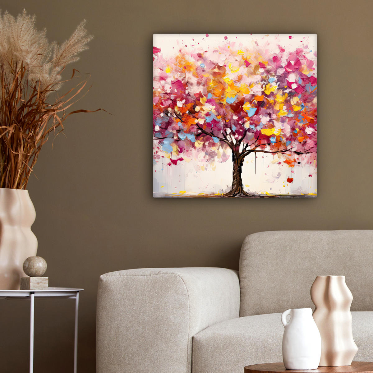 LEINWANDBILD Aquarell - Baum - Kunst - Abstrakt 50x50 cm - Multicolor, Textil (50/50cm) - MuchoWow